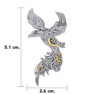 Steampunk Celtic Phoenix Silver and Gold Accent Brooch MBC162 - Jewelry